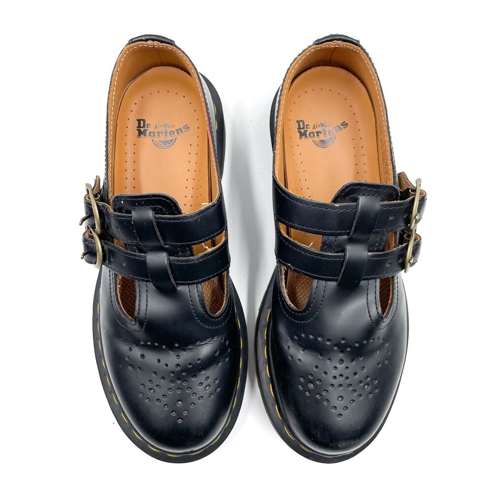 SOLD-Dr. Martens 12916 Mary Jane Loafers Black Leather Double Buckle Sz 6 - Picture 2 of 9